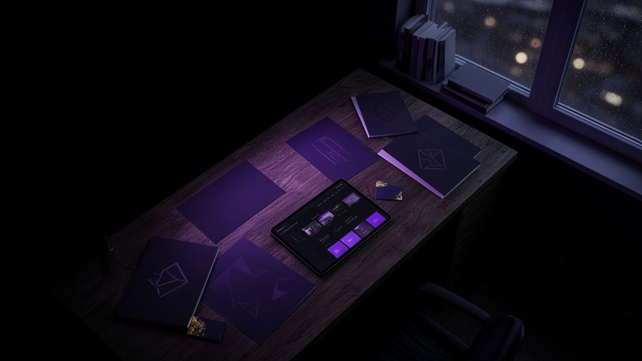 Dirección visual y sistema de marca sobre mesa de estudio