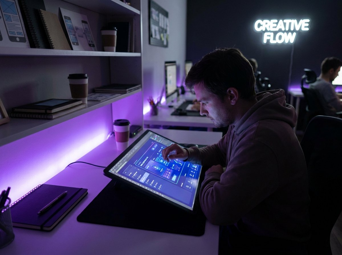 Mesa de trabajo del estudio en sesión de diseño